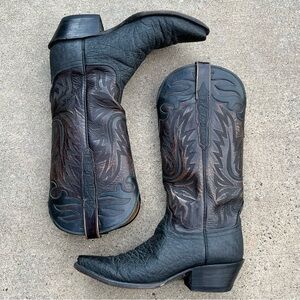 LUCCHESE SMOOTH OSTRICH BLACK BROWN NATHAN NARROW SNIP TOE BOOTS SIZE 7.5